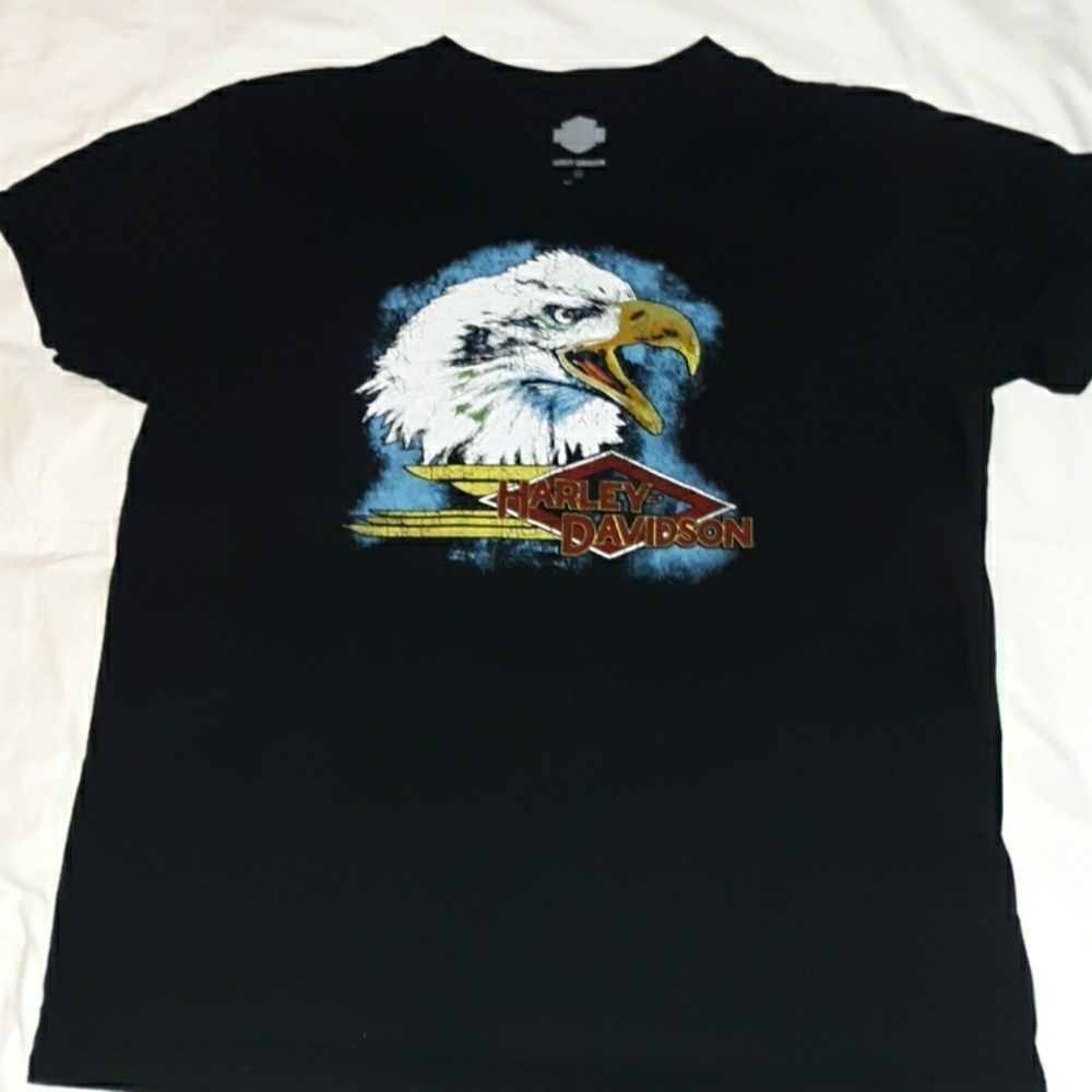 Vintage‎ Harley Davidson V-Neck T-Shirt Eagle XL